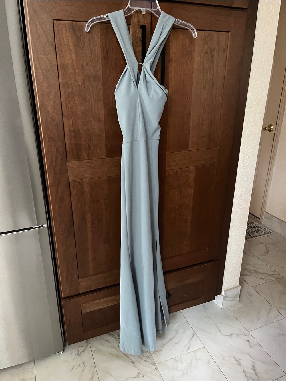 Jenny Yoo Light Blue Cross-Back Maxi Dress